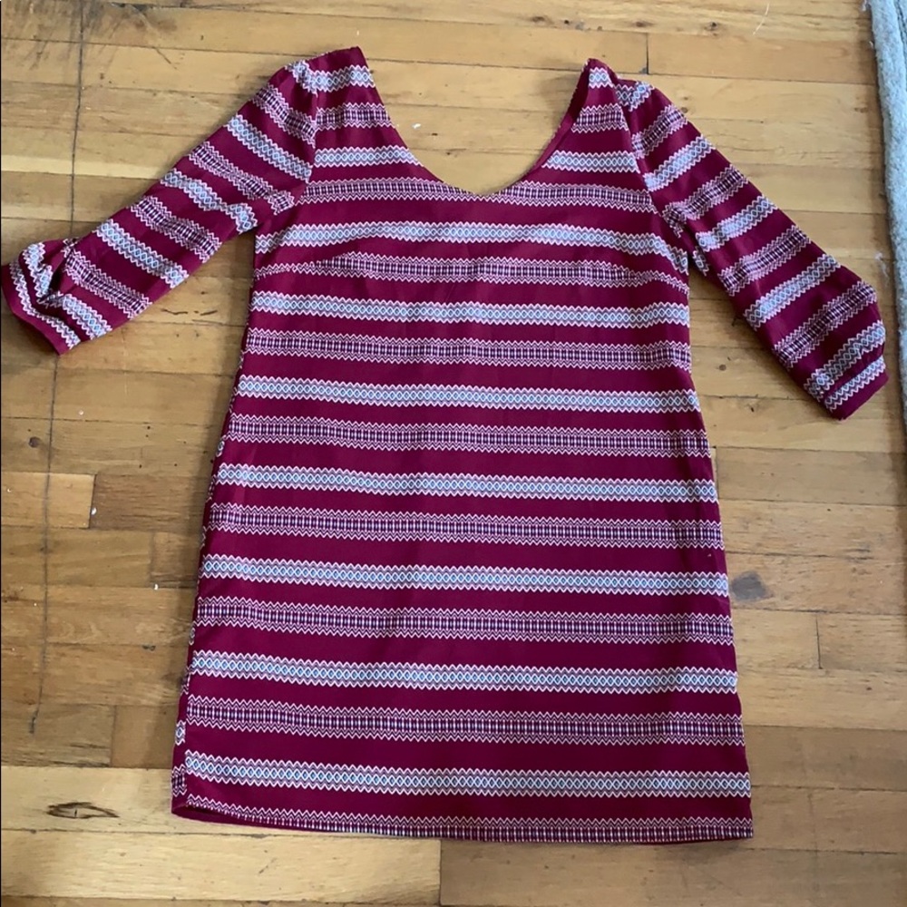 Maroon and Turquoise Long Sleeve Dress